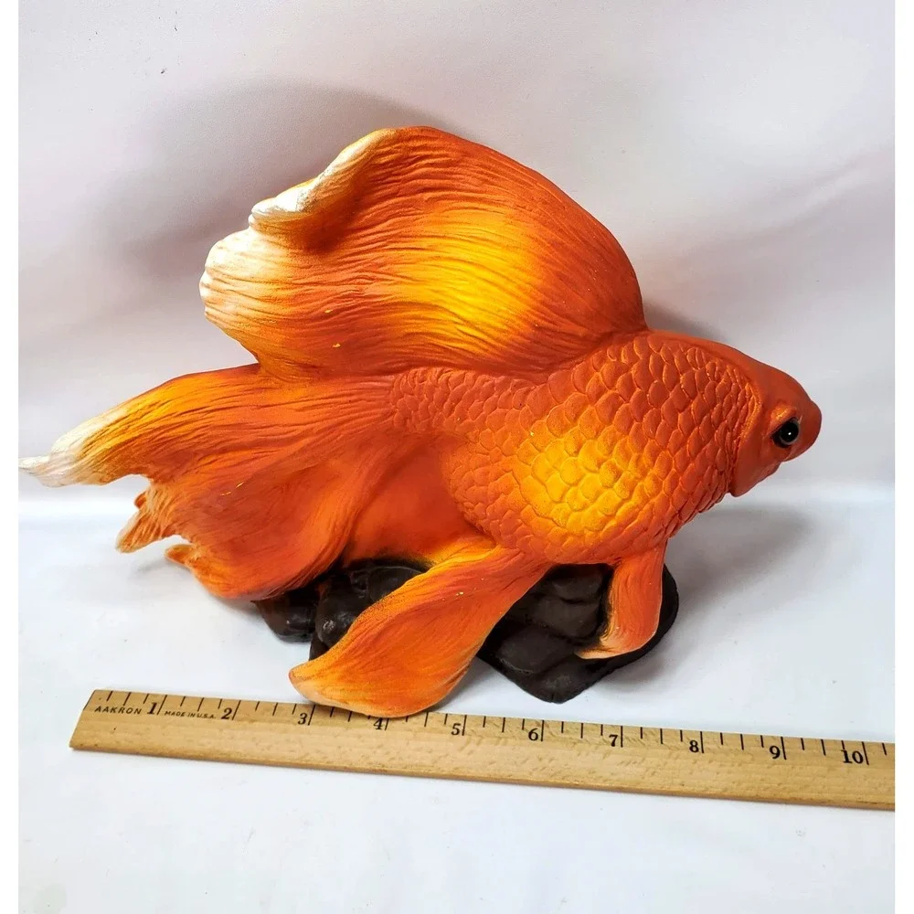 1994 Goldfish Koi‎ Fish Resin Signed #819 Bright Statue Retro Chalkware Tank USA